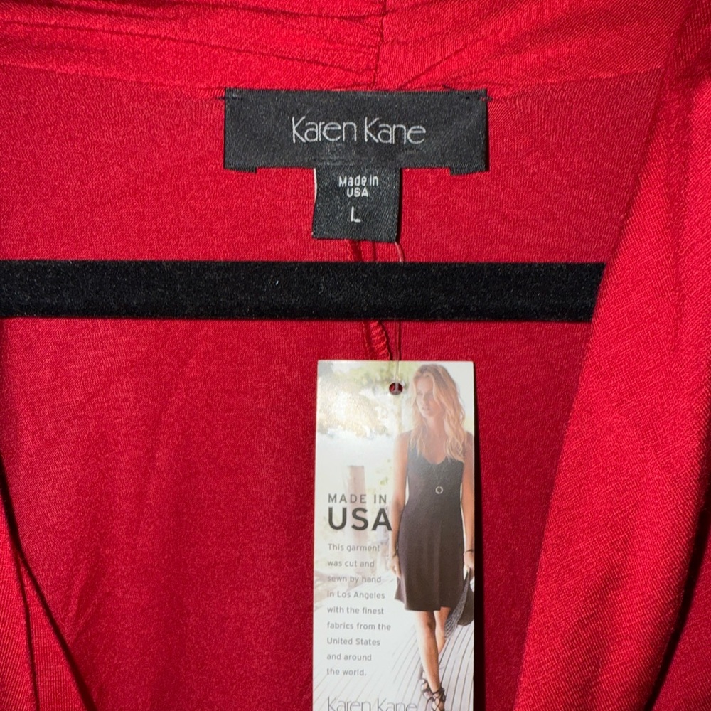 Karen Kane Red Ruched Wrap Dress Cowl Neck 3/4 Sleeve - Picture 3 of 5